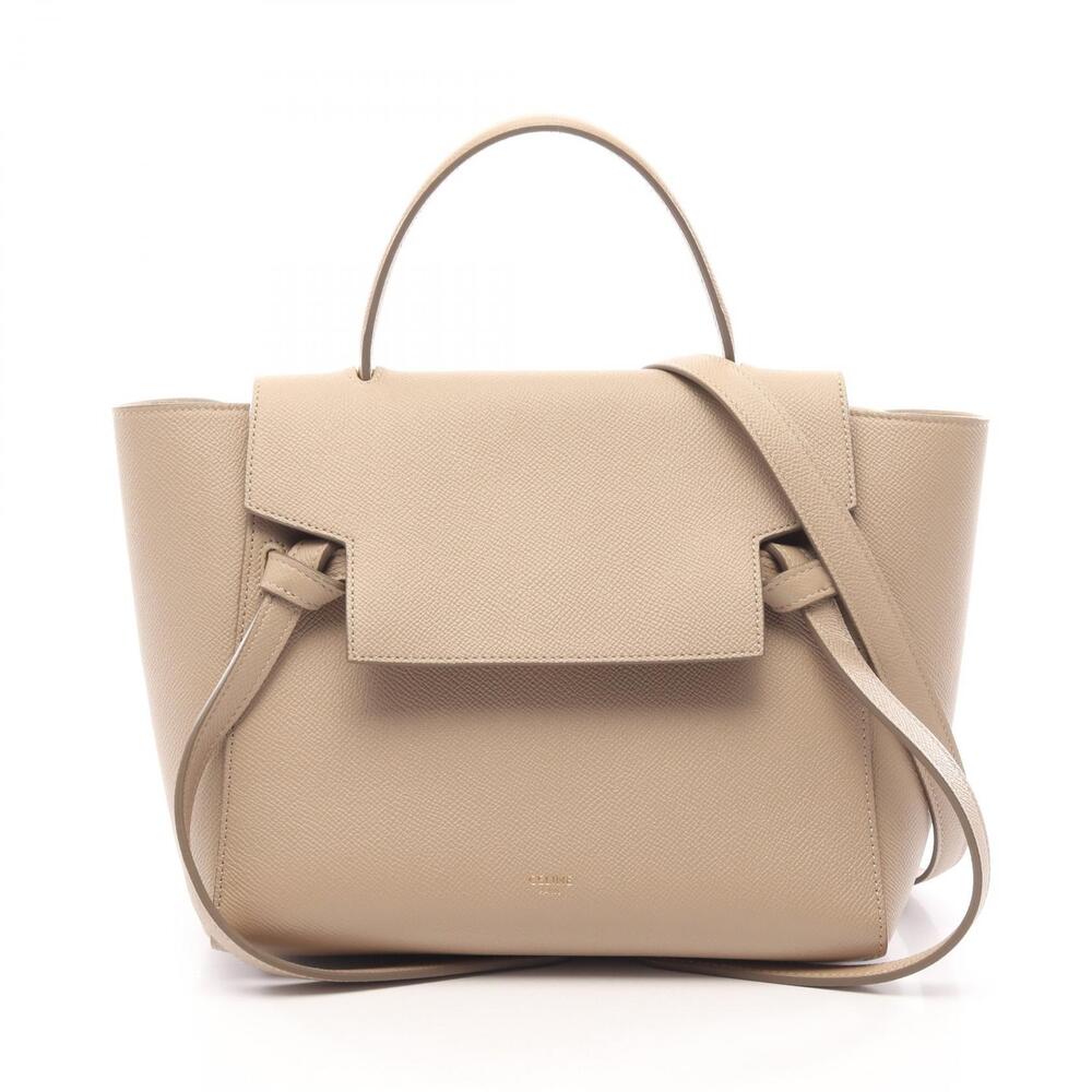 Celine Belt 2way Calfskin Leather Bag Handbag Leather Beige Tan